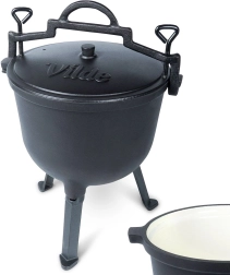 Ijzeren ketel met deksel op pootjes 10 l met geëmailleerde binnenkant