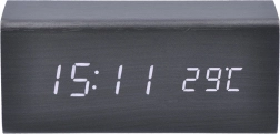 Solight LED-Uhr mit Wecker und Thermometer in schwarzer Holzoptik