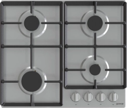 Stainless steel gas hob with 4 burners and cast-iron grates
