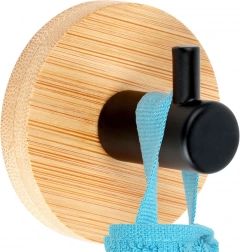 Selbstklebender Wandhaken aus Bambus mit schwarzem Metall 5 × 3,5 cm