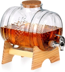 Getränkespender aus Glas mit Zapfhahn und Holzständer 5 l