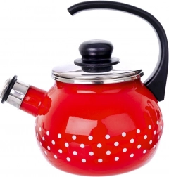 Emaillierte Pfeifkessel rot mit Punkten 1,75 l