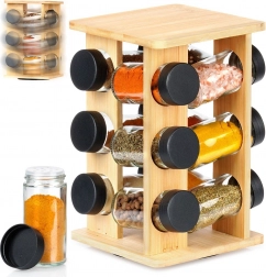 Drehbarer Bambus-Gewürzständer mit Glasdosen, 13-teilig