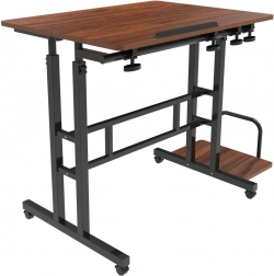 Mobile height-adjustable rolling desk with tilting tabletop 80 × 60 cm, load capacity 50 kg