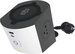 Multifunction extension cube with Qi wireless charging and USB A/C, 2 outlets, 2 m cable