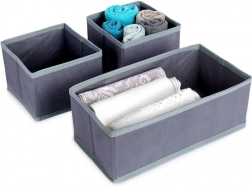 Textile drawer organizers, 3 pcs, grey