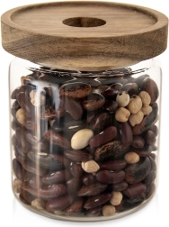 Glass Food Jar with Wooden Lid and Seal 730 ml