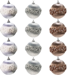 Set onbreekbare kerstballen wit, zilver en champagne 8 cm – 12 stuks
