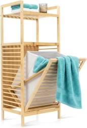 Bamboo bathroom shelving unit with laundry basket Vilde 40 × 30 × 95 cm
