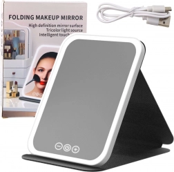 Faltbares LED-Spiegel mit Hülle und Ständer, 3 Beleuchtungsmodi, stufenlose Helligkeitsregelung, 23 cm