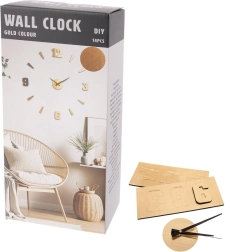 Zelfklevende houten wandklok met goud-effect