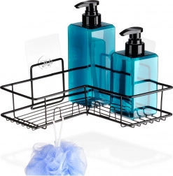 Eckige selbstklebende Badezimmerablage aus schwarzem Metall VILDE