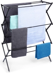 Étendoir à linge pliant en métal, noir, télescopique 44,5–75 × 37,5 × 105 cm