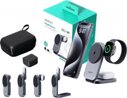 Magnetic Wireless Charger 3-in-1 AUKEY MagFusion, Qi2 15 W, Gray