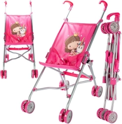 Roze opvouwbare poppenwagen Unicorn