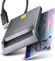 AXAGON USB‑C kaartlezer voor chip- en ID‑kaarten met kabel van 1,2 m