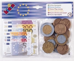 Euro banknotes and coins for children