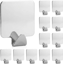 Self-adhesive stainless steel hooks Storage Solutions silver, 12 pcs