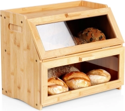 two-tier bamboo bread box 39 × 25 × 32 cm