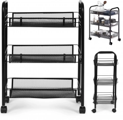 Mobile metal bathroom rack with 3 shelves on wheels ModernHome