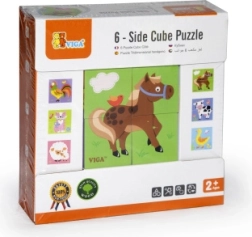 VIGA wooden cube puzzle farm – 4 blocks