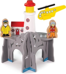 Bigjigs Rail tunnel with lighthouse and heliport – wooden set for wooden railways