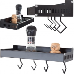 Wandgewürzregal aus Aluminium mit Haken, schwarz