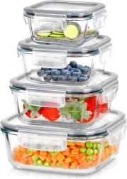 Glas-Lebensmittelbehälter mit Silikondichtung, quadratisch, Set mit 4 Stück