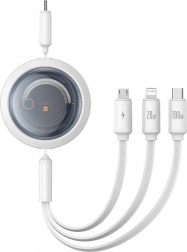 Ausziehbares Schnellladekabel 3-in-1 BASEUS Free2Draw, USB‑C auf USB‑C/Lightning/Micro, 100 W, 1,1 m, weiß