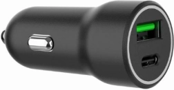 Schwarzes Autoladegerät USB-A/USB-C 20W PD