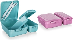 Boîte à goûter compartimentée avec fermeture à clip et couverts 21,5 × 16 × 6,5 cm - 1 pièce