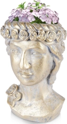Pot de fleurs doré en forme de tête grecque 33 cm