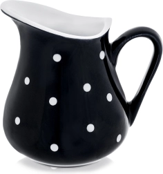 Ceramic pitcher 480 ml black with white polka dots