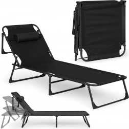 Folding Garden Lounger with Cushion, Black, MultiGarden