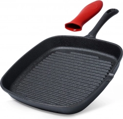 Gietijzeren grillpan vierkant met siliconen handvatbeschermer 24,5 × 24 cm