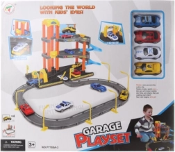 Zweigeschossige Kunststoffgarage mit Spielzeugautos