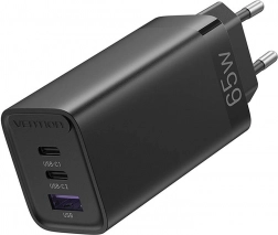 Vention GaN Wall Charger 65 W with 2× USB‑C and 1× USB‑A (Black)