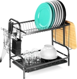 Égouttoir à vaisselle en métal, noir, deux niveaux 52 × 24,5 × 40 cm