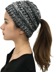 Winter beanie ponytail - white-black