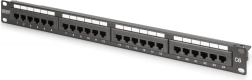 Patch panel 19" 24× RJ45 Cat 6, unshielded, 1U, LSA, cable management, labeling fields, black