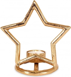 Stervormige theelichthouder, goudkleurig aluminium 15,5 cm