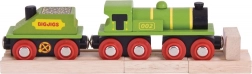Bigjigs Rail grüne Lokomotive mit Tender und Gleisen