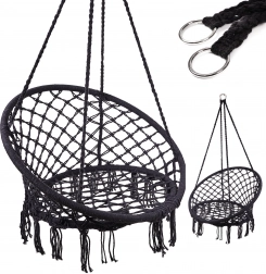 Hanging chair stork’s nest with backrest black 80 cm