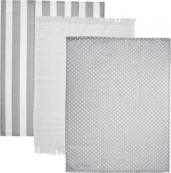 Cotton kitchen towels 3 pcs, gray and white