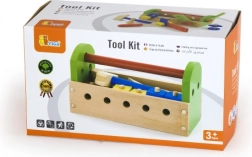 Wooden tool set in a carrier for children