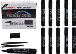 Set of Waterproof Permanent Markers, Black, 10 pcs