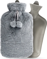 Warmwaterkruik met grijze pluche hoes 2 l