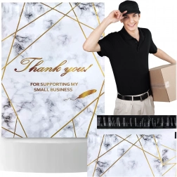 Kurier-Foliopacks 255 × 370 mm, goldener Marmor mit Aufschrift Thank You, 50 Stk.