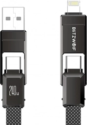 BlitzWolf 4-in-1 laad- en datakabel USB‑A/USB‑C/Lightning 240 W 1,2 m zwart