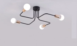 Moderne plafondlamp – zwart-gouden industriële kroonluchter, 4-armig